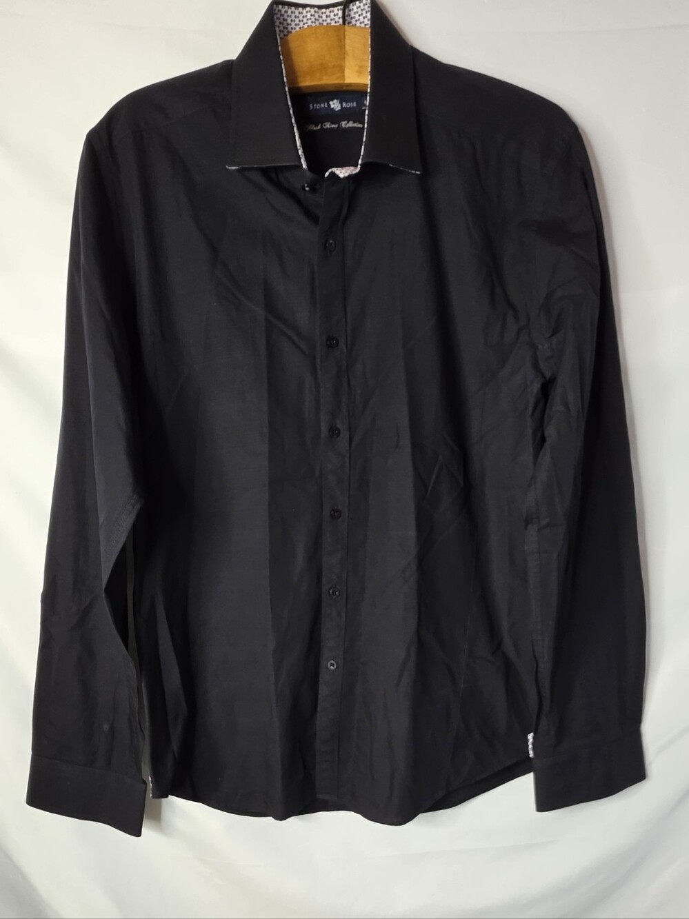 Stone Rose Mens Button Front Shirt Black Size 4 L Large Patterned Cuff Accent